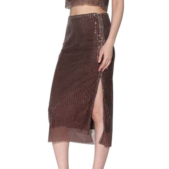 Walter Baker Crista Skirt City Sequin Mink Brown Size 4 Midi NWT MSRP $268 - Picture 3 of 14